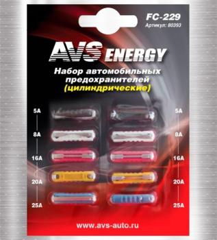 Набор предохранителей AVS FC-229 (цилиндрические) в блистере 5А, 8А, 16А, 20А, 25А 80393